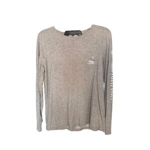 Vineyard Vines Gray Skiing Whale Long Sleeve Pocket T-Shirt Womens Small
